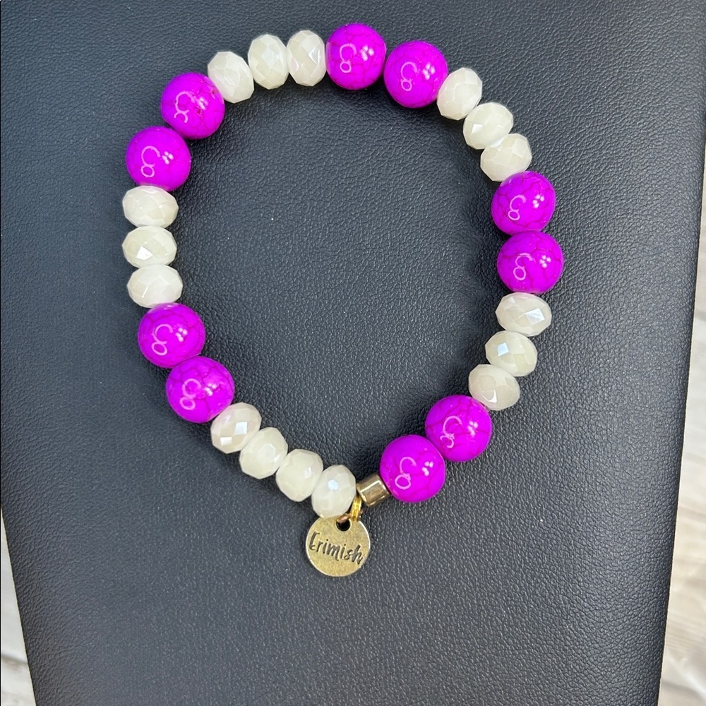 Erimish Fuchsia and Ivory Crystal Beaded Bracelet - Picture 2 of 5